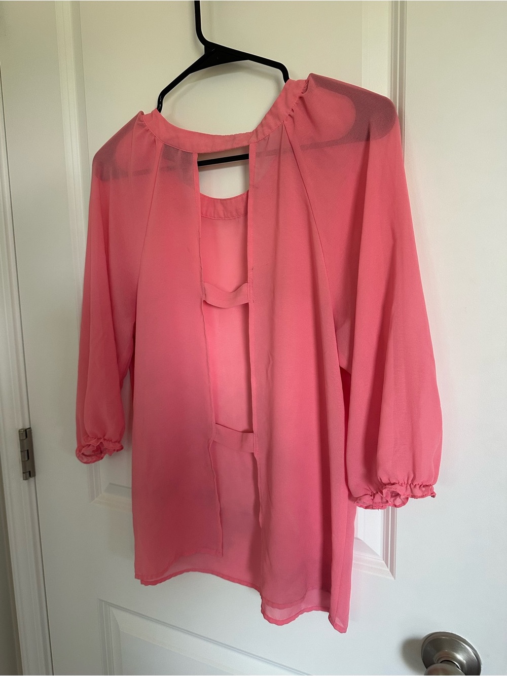 Betsey Johnson Coral Pink Sheer Keyhole Ladder Blouse